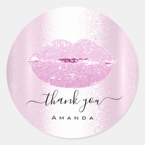 Thank You Order Makeup Kiss Lips Glitter Shop Girl Classic Round Sticker