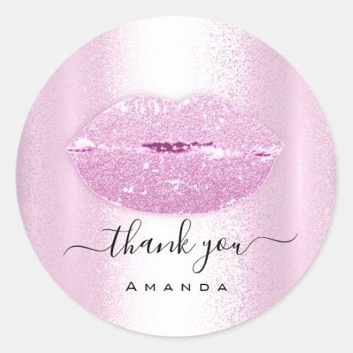 Thank You Order Makeup Kiss Lips Glitter Shop Pink Classic Round Sticker