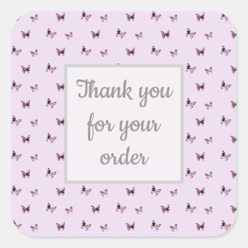 Thank You Order Professional Pink Butterflies Square Sticker