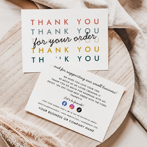 Thank You Order Small Business Package Insert Card