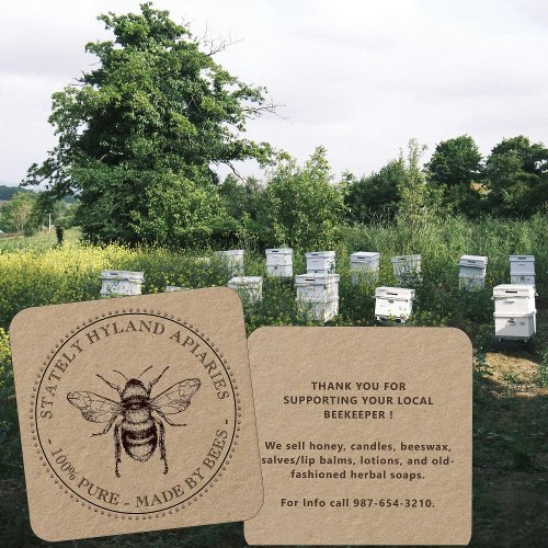 Thank You Our Products Beekeeping Brown Text Kraft Square Business Card