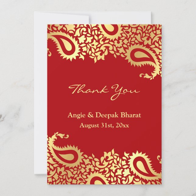 Thank You Paisleys Elegant Indian Flat Card (Front)