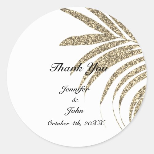 Thank You Palm Tree Gold Leaf Glittery Wedding Classic Round Sticker