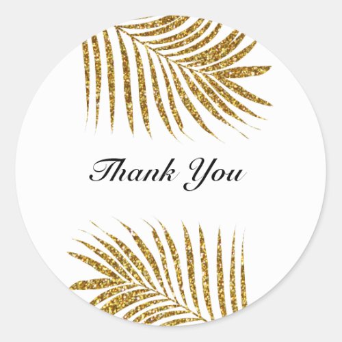 Thank You Palm Tree Gold Leaf Wedding Glittery Classic Round Sticker