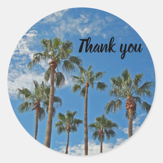 Thank You Palm Trees and Blue Sky Paradise Classic Round Sticker (Front)