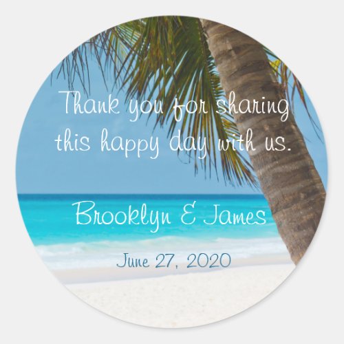 Thank You Palm Trees On Beach Wedding Stickers