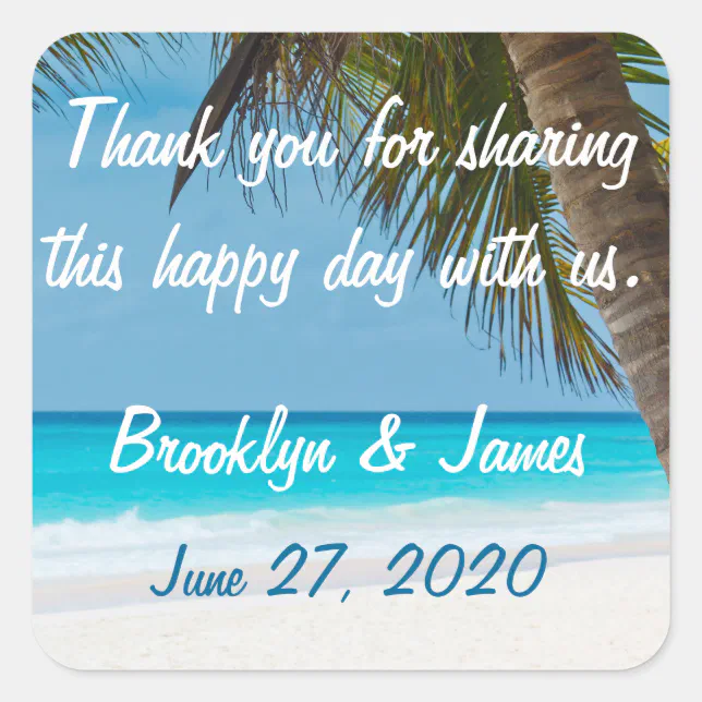 Thank You Palm Trees On Beach Wedding Stickers | Zazzle