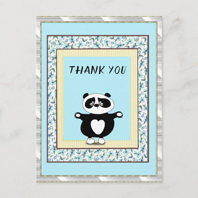 Thank You Panda Bear Mint  Floral Postcard (Front)