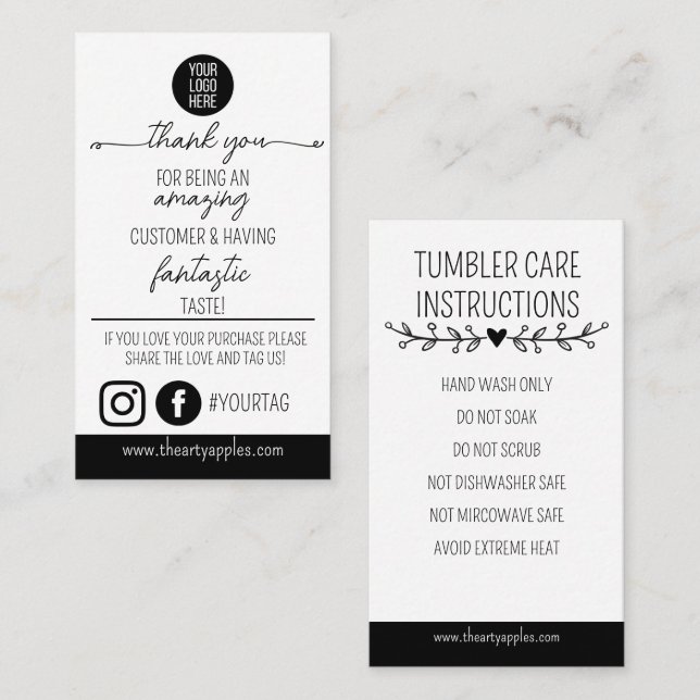 Thank You Parcel Insert Card – Logo & Care Info (Front/Back)