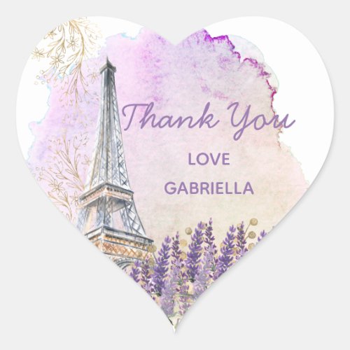 Thank You Paris Eiffel Tower Lavender Heart Sticker
