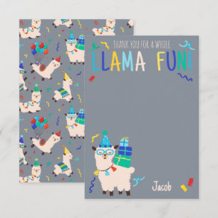 Thank You Party Animals Llama Birthday Boys Gray Card