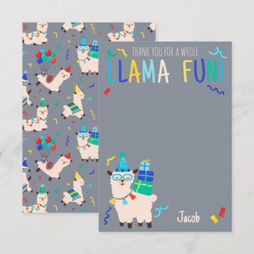 Thank You Party Animals Llama Birthday Boys Gray Card