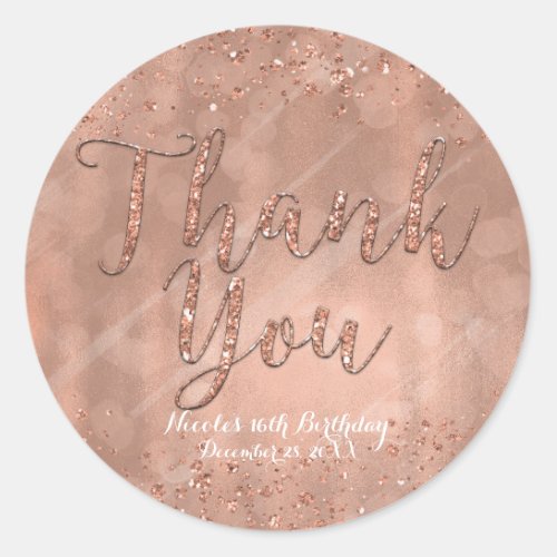 THANK YOU Party Pink Rose Gold Glamour Favor Classic Round Sticker