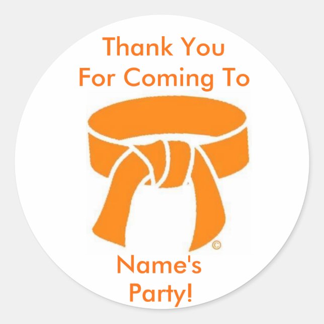Thank You Party Stickers, Martial Arts Orange Belt Classic Round Sticker (Front)