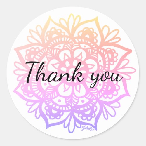 Thank You Pastel Purple Pink Mandala Flower Classic Round Sticker