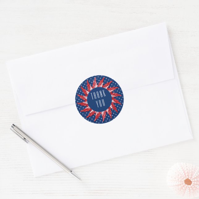 Thank You Patriotic Red White and Blue Classic Round Sticker (Envelope)