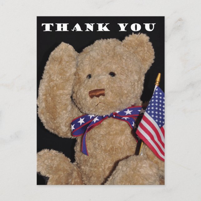 Thank You Patriotic Teddy Bear Postcard (Front)