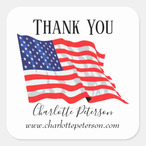 Thank You Patriotic Vintage American Flag Business Square Sticker