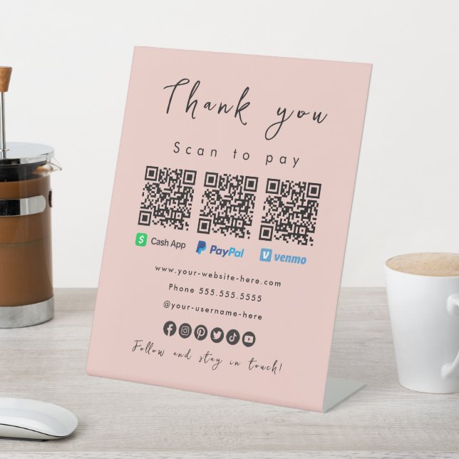 Thank You Paypal Cash App Venmo Blush Pink Pedestal Sign (In SItu)