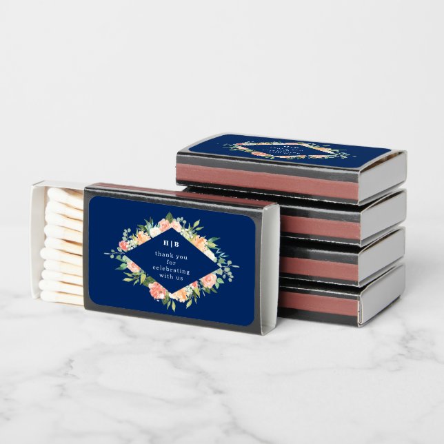 Thank you Peach Blush Floral Wedding Favor Matchboxes (Stacked)