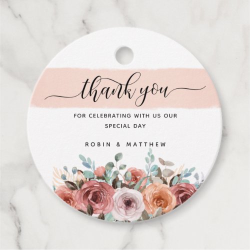 Thank You Peach Blush Mint Floral Wedding Favor Tags