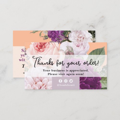 Thank You Peach Fuzz Vintage Rose Floral Discount Business Card