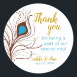 Thank You Peacock Feather Wedding Labels<br><div class="desc">Add this label to your wedding favors or candy bar bags!</div>