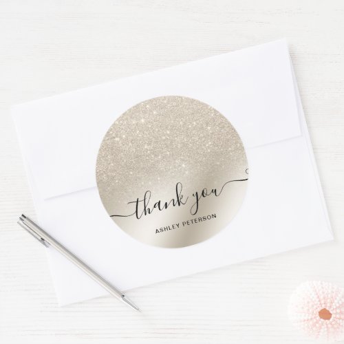 Thank you pearl glitter ivory ombre metallic classic round sticker