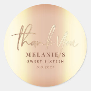 Thank You Personalized 16th Bridal Elegant Gold Classic Round Sticker