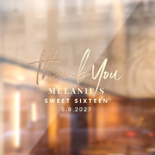 Thank You Personalized 16th Bridal Gold Foil Window Cling