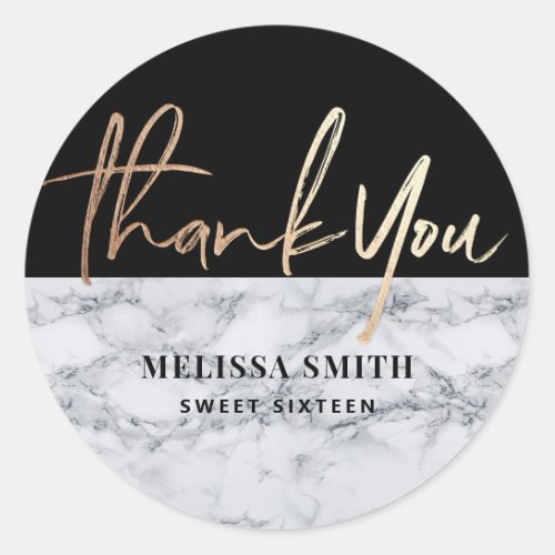 Thank You Personalized 16th Bridal Marble Classic Round Sticker