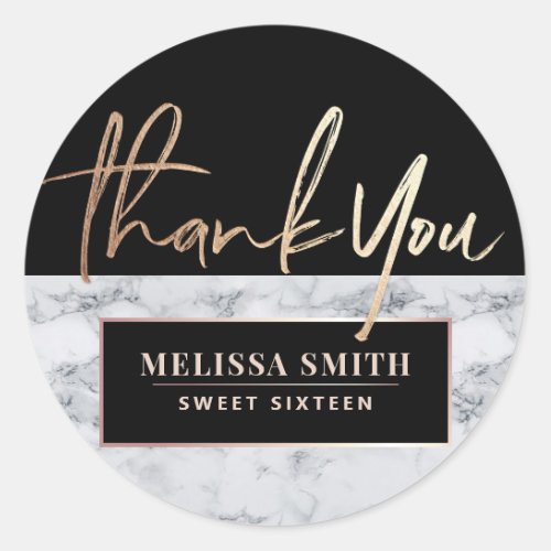 Thank You Personalized 16th Bridal Marble Classic Round Sticker