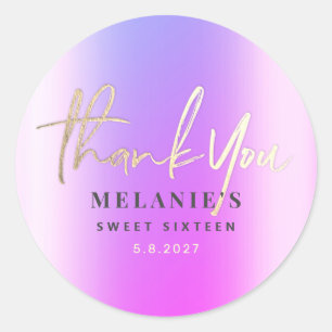Thank You Personalized 16th Bridal Purple Gold Classic Round Sticker