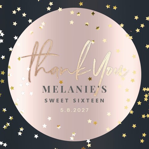 Thank You Personalized 16th Bridal Rose Gold Classic Round Sticker