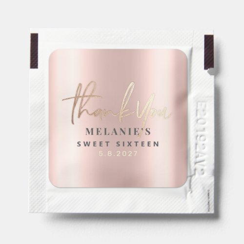 Thank You Personalized 16th Bridal Rose Gold Hand Sanitizer Packet