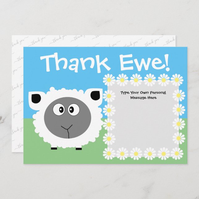 Thank You Personalized Cute Funny Sheep Daisy (Front/Back)