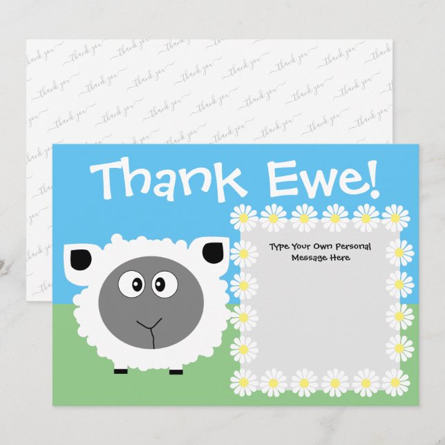 Thank You Personalized Cute Funny Sheep Daisy Card (Front/Back)