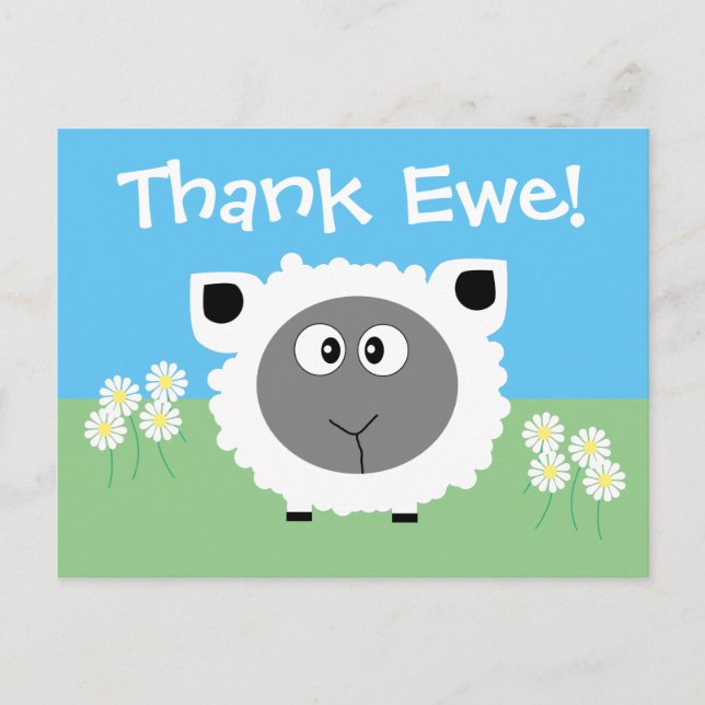 Thank You Personalized Cute Funny Sheep Daisy Postcard (Front)
