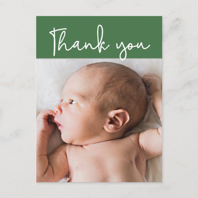 Thank You Personalized Green Modern Baby Boy  Announcement Postcard (Front)