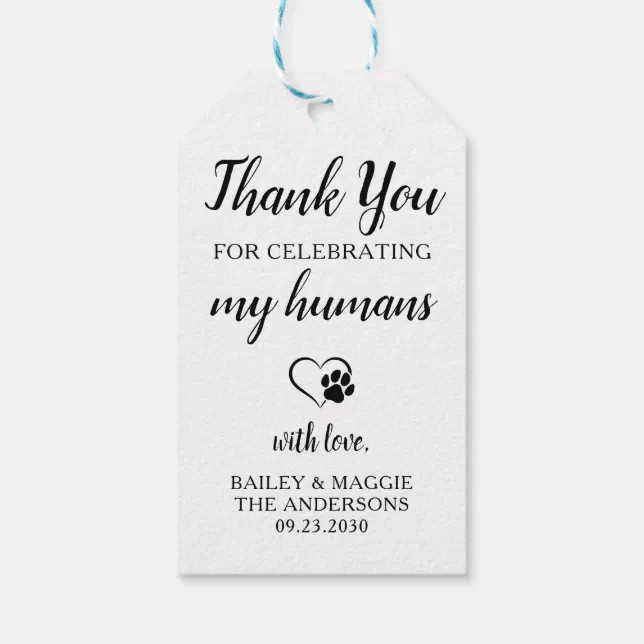 Thank You Personalized Pet Dog Treat Wedding Favor Gift Tags | Zazzle