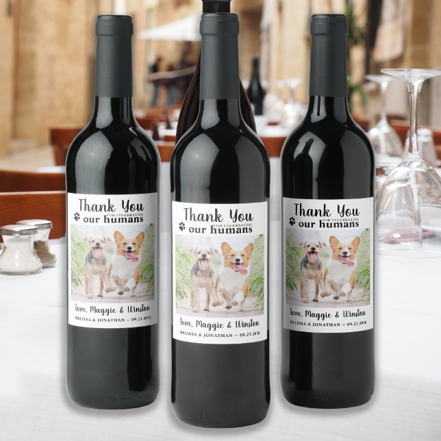 Thank You Personalized Pet Photo Dog Wedding Wine Label (Creator Uploaded)