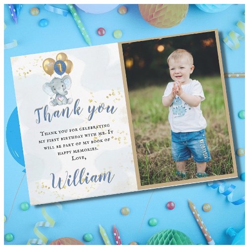 Thank You Personalized Photo 1st Birthday Card