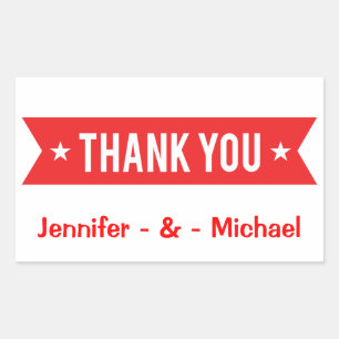 Thank You Personalized Red And White Wedding Rectangular Sticker