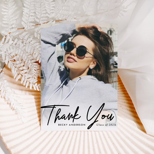 thank you personalized script overlay graduation postcard