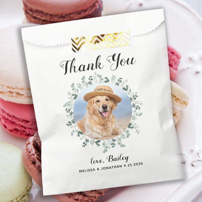 Thank You Pet Photo Eucalyptus Dog Treat Wedding Favor Bag (Creator Uploaded)