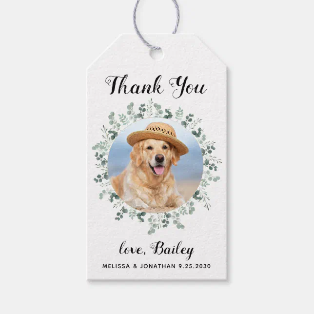 Thank You Pet Photo Eucalyptus Dog Wedding Favor Gift Tags | Zazzle