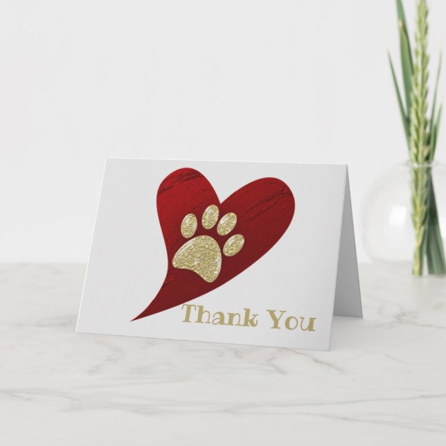 Thank You Pet Sitter Gold Paw Print Appreciation Card (Front)