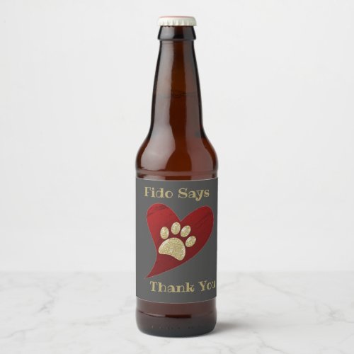 Thank You Pet Sitter Paw Print Appreciation Beer Bottle Label