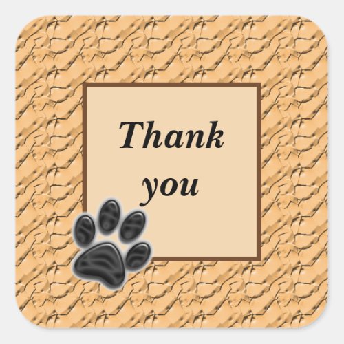 Thank You Pet Sitter Paw Print Light Brown Pattern Square Sticker
