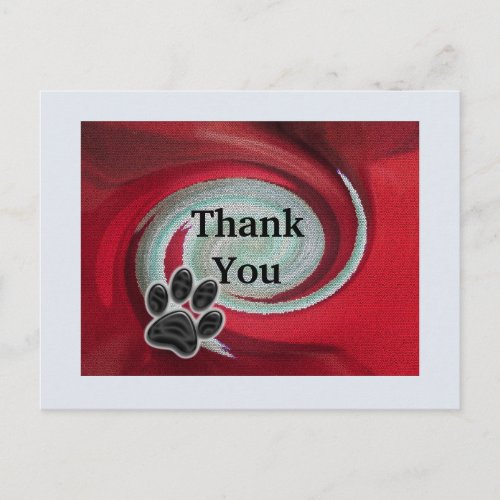 Thank You Pet Sitter Red Swirl Animal Paw Print Postcard